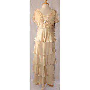 NoxAnabel #1042 Satin & Chiffon Mother of the Bride Gown-Size XL-GOLD-NEW